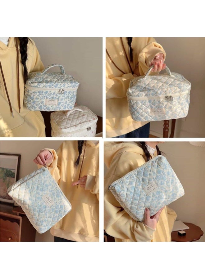 Mitoy 3 Pcs Cotton Quilted Makeup Bag Set, Floral Cosmetic Bag, Aesthetic Toiletry Travel Organizer Bag for Women Girls - Image 5